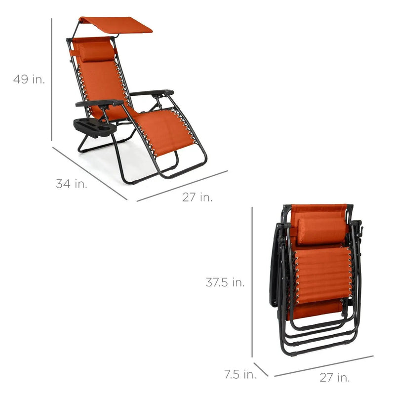 Orange Zero Gravity Folding Reclining Patio Lounge Chair with Canopy Sun Shade by HomePacific