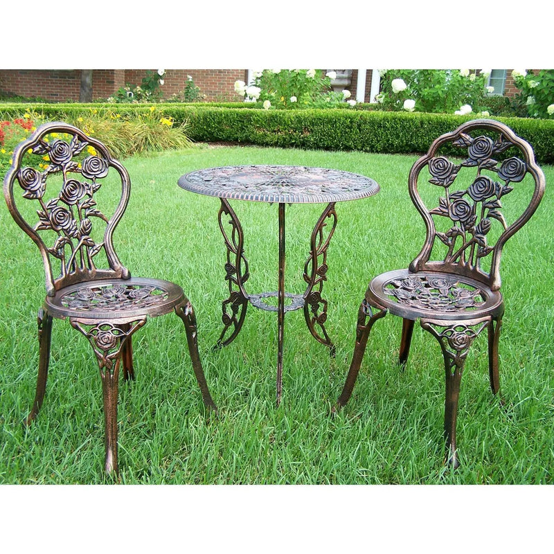 3-Piece Outdoor Bistro Set with Rose Design in Antique Bronze Finish by HomePacific