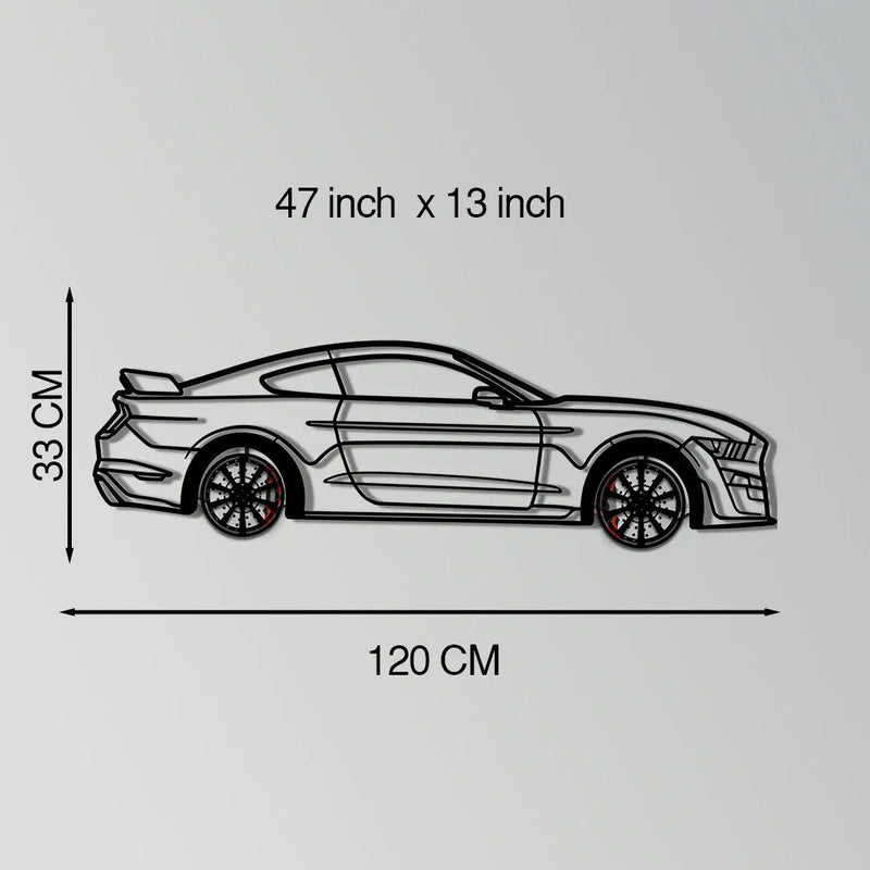 Ford Mustang Shelby GT500 Metal Car Wall Art with Rotating Wheels - Modern Muscle Silhouette Decor - Interactive Automotive Wall Art - KAFMEKA140 by Enova Art