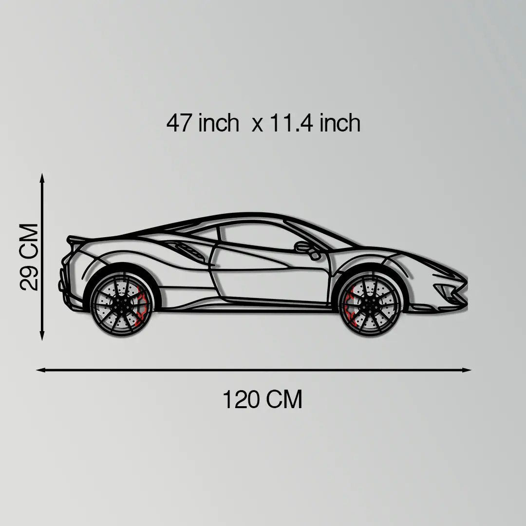 Ferrari 488 Pista Metal Car Wall Art with Rotating Wheels - Track-Focused Italian V8 Silhouette - Interactive Automotive Wall Decor - KAFMEKA128 by Enova Art