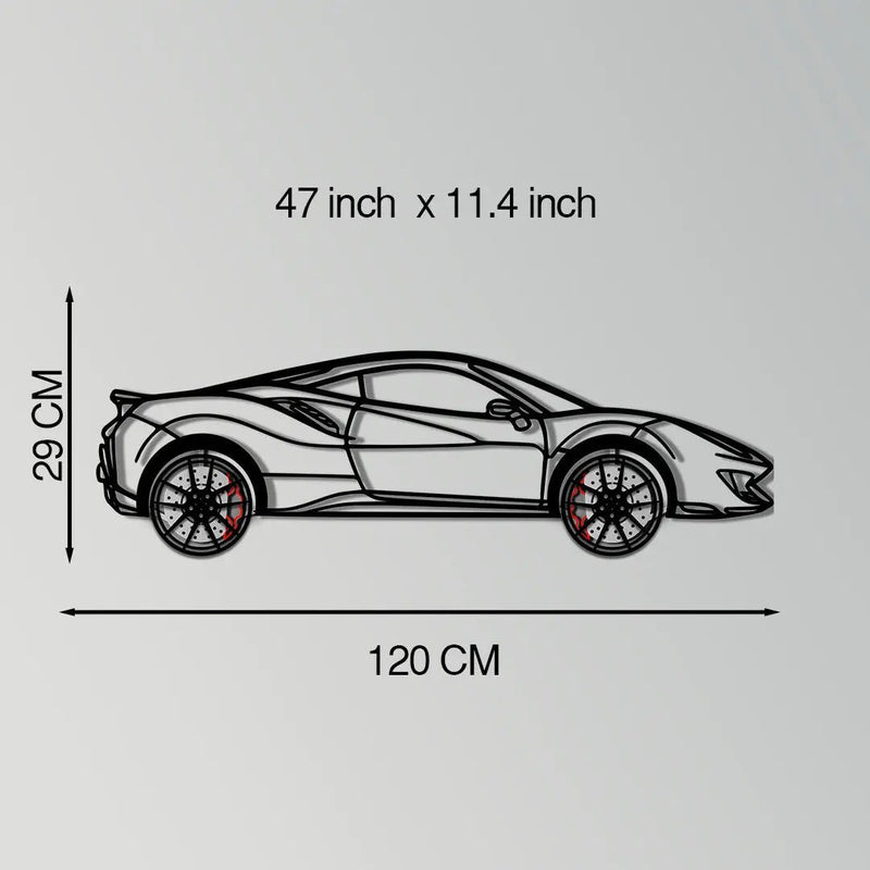 Ferrari 488 Pista Metal Car Wall Art with Rotating Wheels - Track-Focused Italian V8 Silhouette - Interactive Automotive Wall Decor - KAFMEKA128 by Enova Art