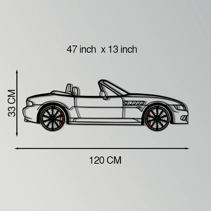 BMW Z3 Metal Car Wall Art with Rotating Wheels - Classic Roadster Silhouette Decor - Interactive Automotive Wall Art - KAFMEKA112 by Enova Art