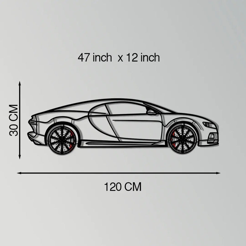 Bugatti Chiron Metal Car Wall Art with Rotating Wheels - Ultimate Hypercar Silhouette Decor - Interactive Automotive Wall Art - KAFMEKA116 by Enova Art