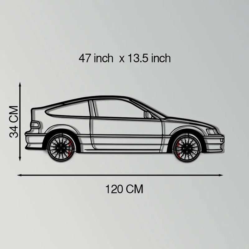 1990 Honda CRX Metal Car Wall Art with Rotating Wheels - JDM Classic Silhouette - Interactive Automotive Wall Decor - KAFMEKA144 by Enova Art