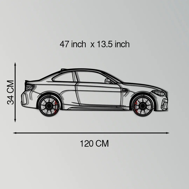 BMW M2 F87 Metal Car Wall Art with Rotating Wheels - M Power Compact Performance Silhouette - Interactive Automotive Decor - KAFMEKA107 by Enova Art