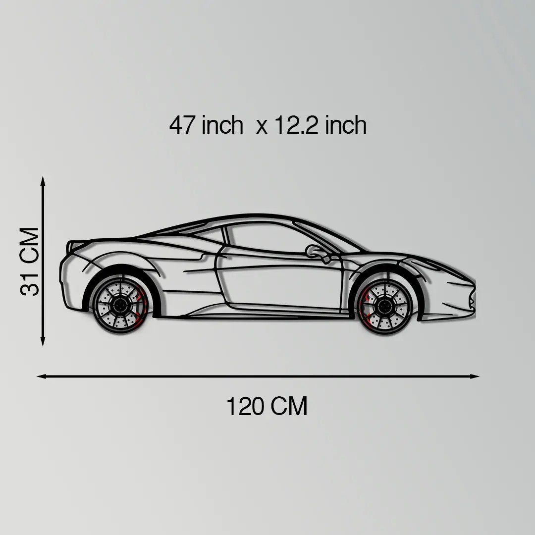 Ferrari 458 Italia Metal Car Wall Art with Rotating Wheels - V8 Supercar Silhouette Decor - Interactive Automotive Wall Art - KAFMEKA124 by Enova Art