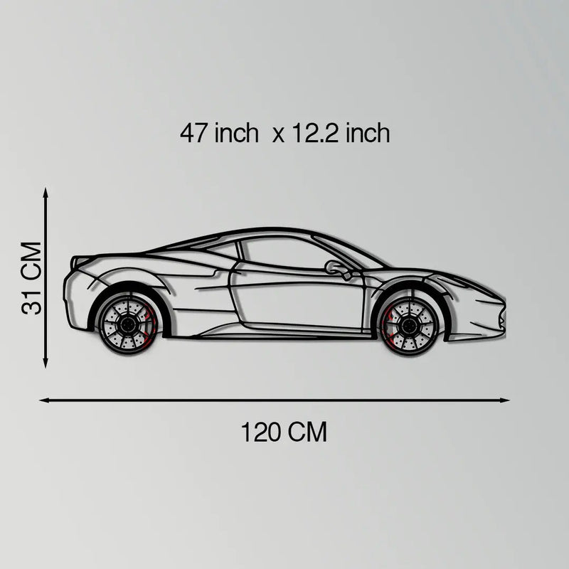 Ferrari 458 Italia Metal Car Wall Art with Rotating Wheels - V8 Supercar Silhouette Decor - Interactive Automotive Wall Art - KAFMEKA124 by Enova Art