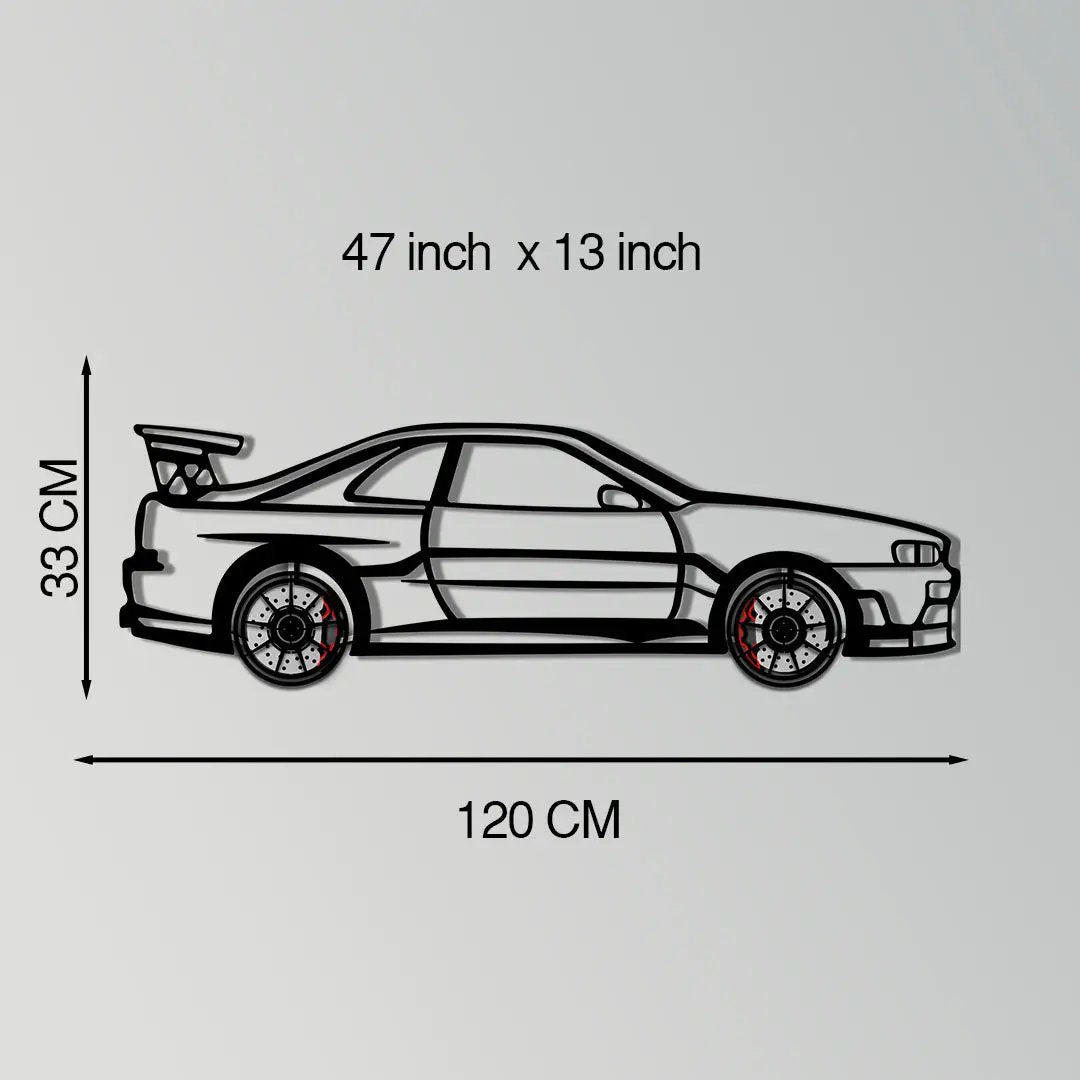 Nissan Skyline GT-R R34 Metal Car Wall Art with Rotating Wheels - "Godzilla" JDM Legend Silhouette - Interactive Automotive Wall Decor - KAFMEKA152 by Enova Art