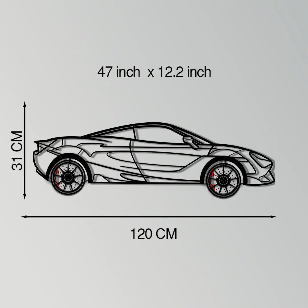 McLaren 720S Metal Car Wall Art with Rotating Wheels - British Supercar Silhouette - Interactive Automotive Wall Decor - KAFMEKA149 by Enova Art