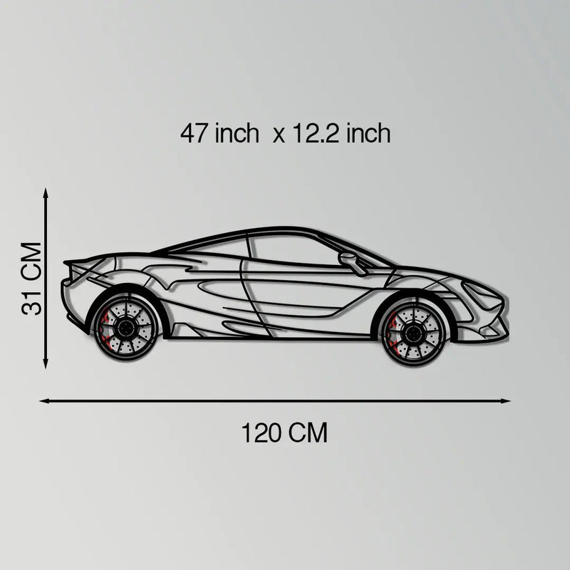 McLaren 720S Metal Car Wall Art with Rotating Wheels - British Supercar Silhouette - Interactive Automotive Wall Decor - KAFMEKA149 by Enova Art