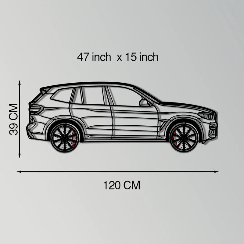 BMW X3 Metal Car Wall Art with Rotating Wheels - Modern SAV Silhouette Decor - Interactive Automotive Wall Art - KAFMEKA110 by Enova Art