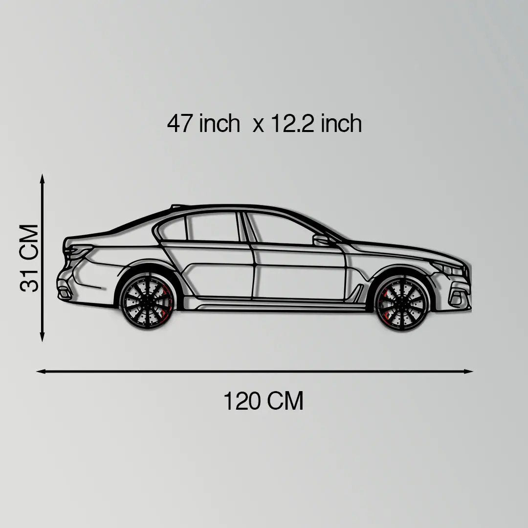 BMW 750i Metal Car Wall Art with Rotating Wheels - Luxury Executive Sedan Silhouette - Interactive Automotive Wall Decor - KAFMEKA104 by Enova Art