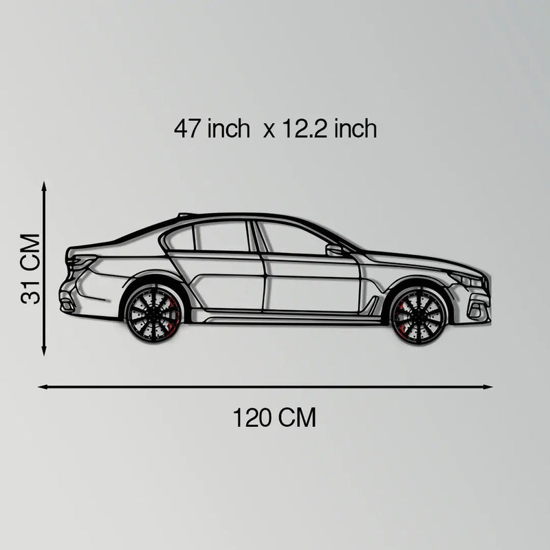 BMW 750i Metal Car Wall Art with Rotating Wheels - Luxury Executive Sedan Silhouette - Interactive Automotive Wall Decor - KAFMEKA104 by Enova Art