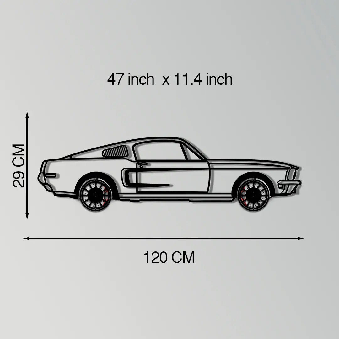 Ford Mustang GT Metal Car Wall Art with Rotating Wheels - Classic American Muscle Silhouette - Interactive Automotive Wall Decor - KAFMEKA137 by Enova Art
