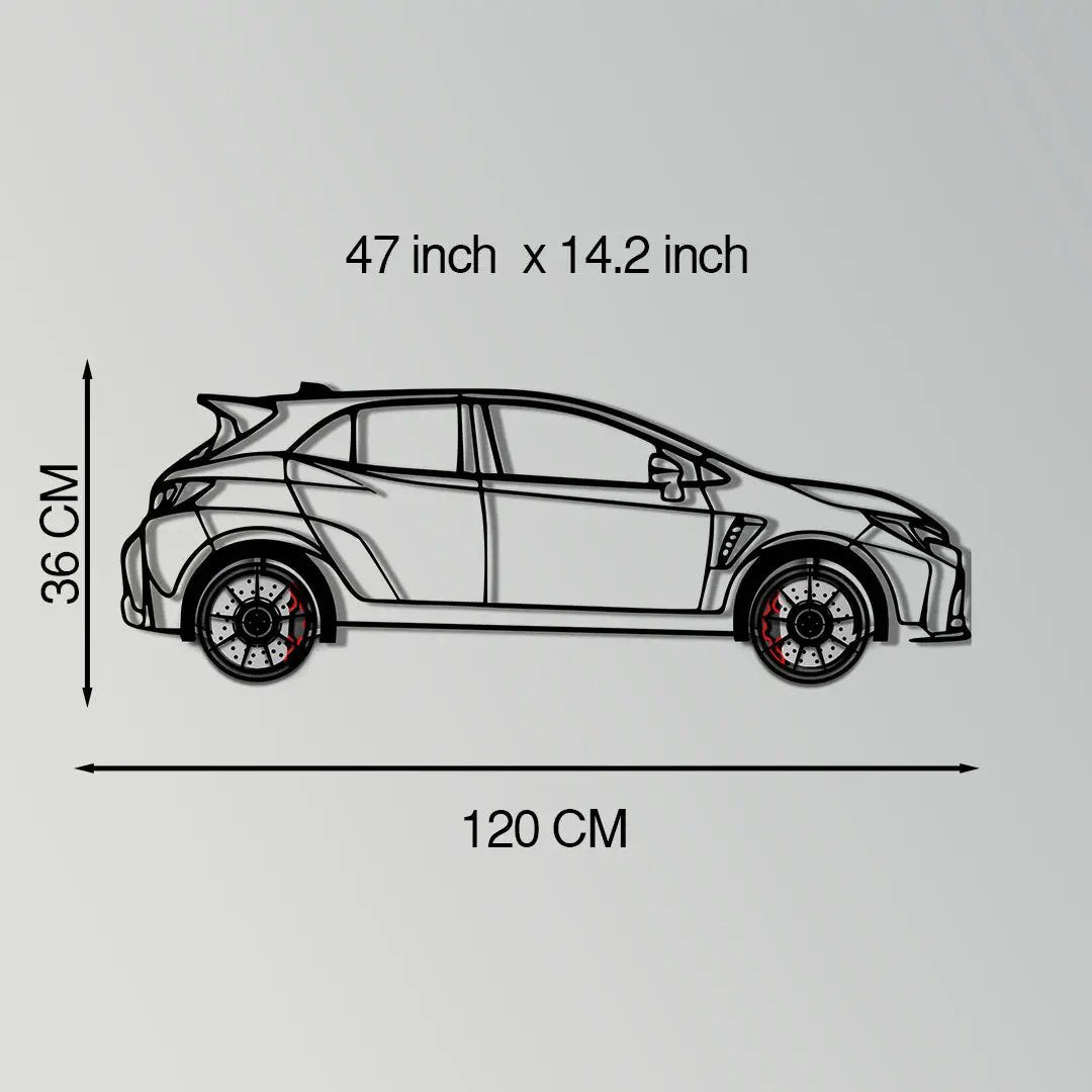 Toyota GR Corolla Metal Car Wall Art with Rotating Wheels - Rally-Inspired Hot Hatch Silhouette - Interactive JDM Automotive Decor - KAFMEKA158 by Enova Art