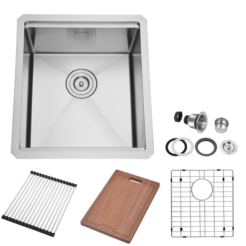 Zeek 17 x 19 Inch Undermount / Drop-In Workstation Sink for Small Kitchen or Wet Bar 16G Stainless Steel ZH-LD17 by ZEEK