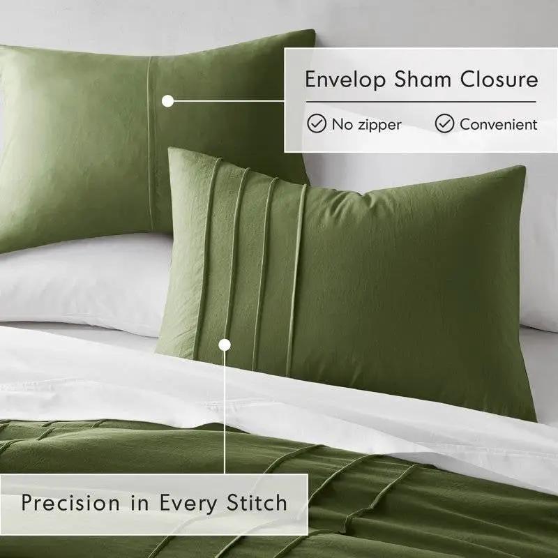 Queen size Microfiber Pleated Soft Lightweight Comforter Set in Olive Green by HomePacific