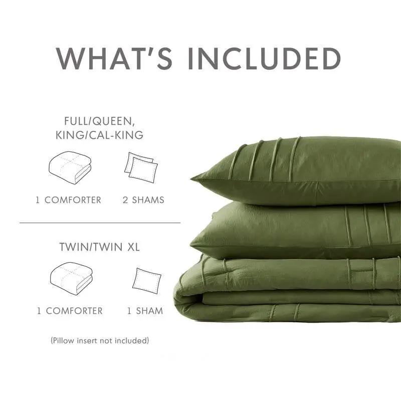 Queen size Microfiber Pleated Soft Lightweight Comforter Set in Olive Green by HomePacific