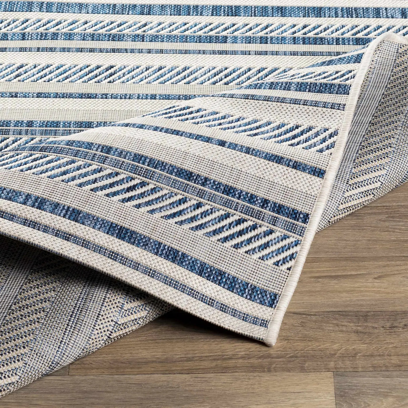 Olin White&Blue Striped Nordic Outdoor Rug by Boutique Rugs