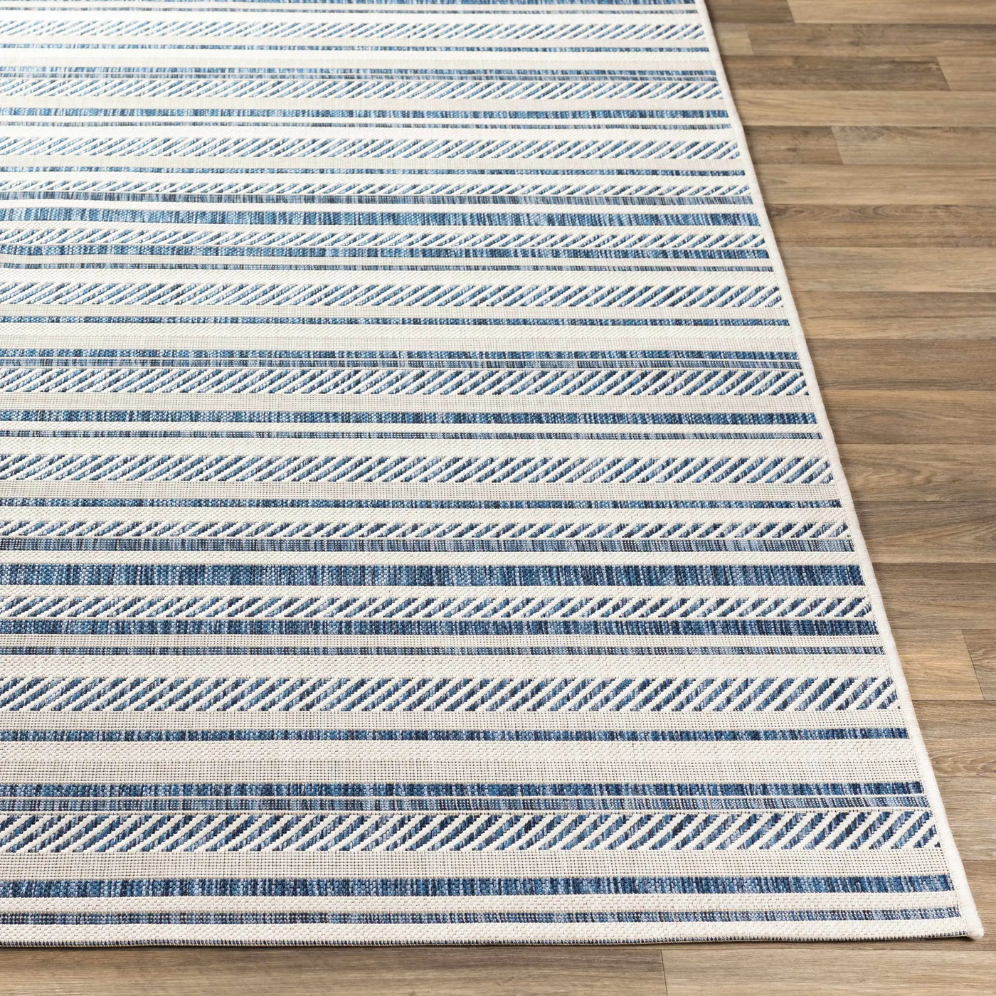 Olin White&Blue Striped Nordic Outdoor Rug by Boutique Rugs
