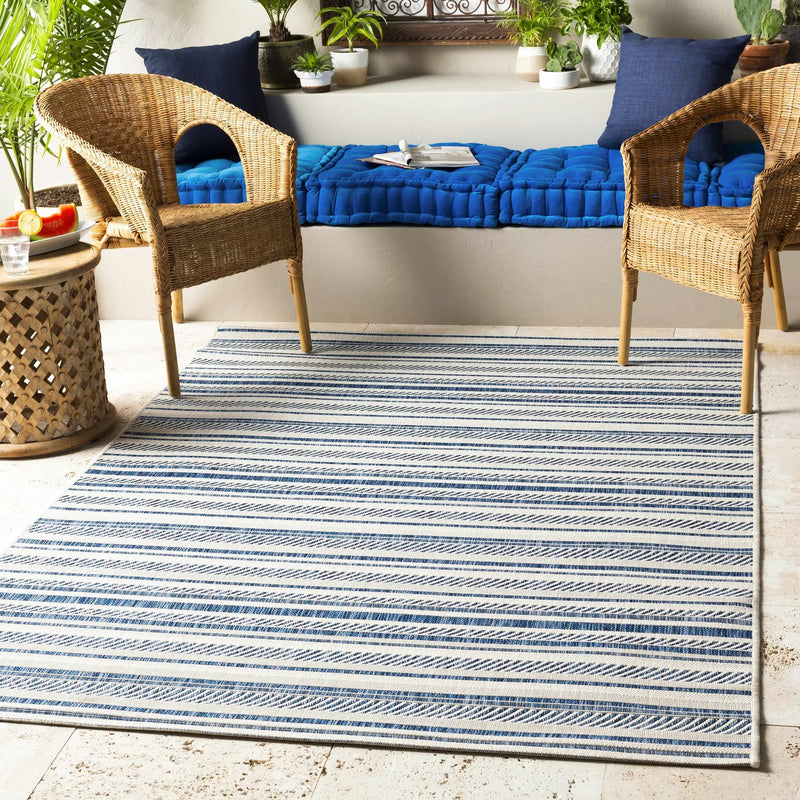 Olin White&Blue Striped Nordic Outdoor Rug by Boutique Rugs