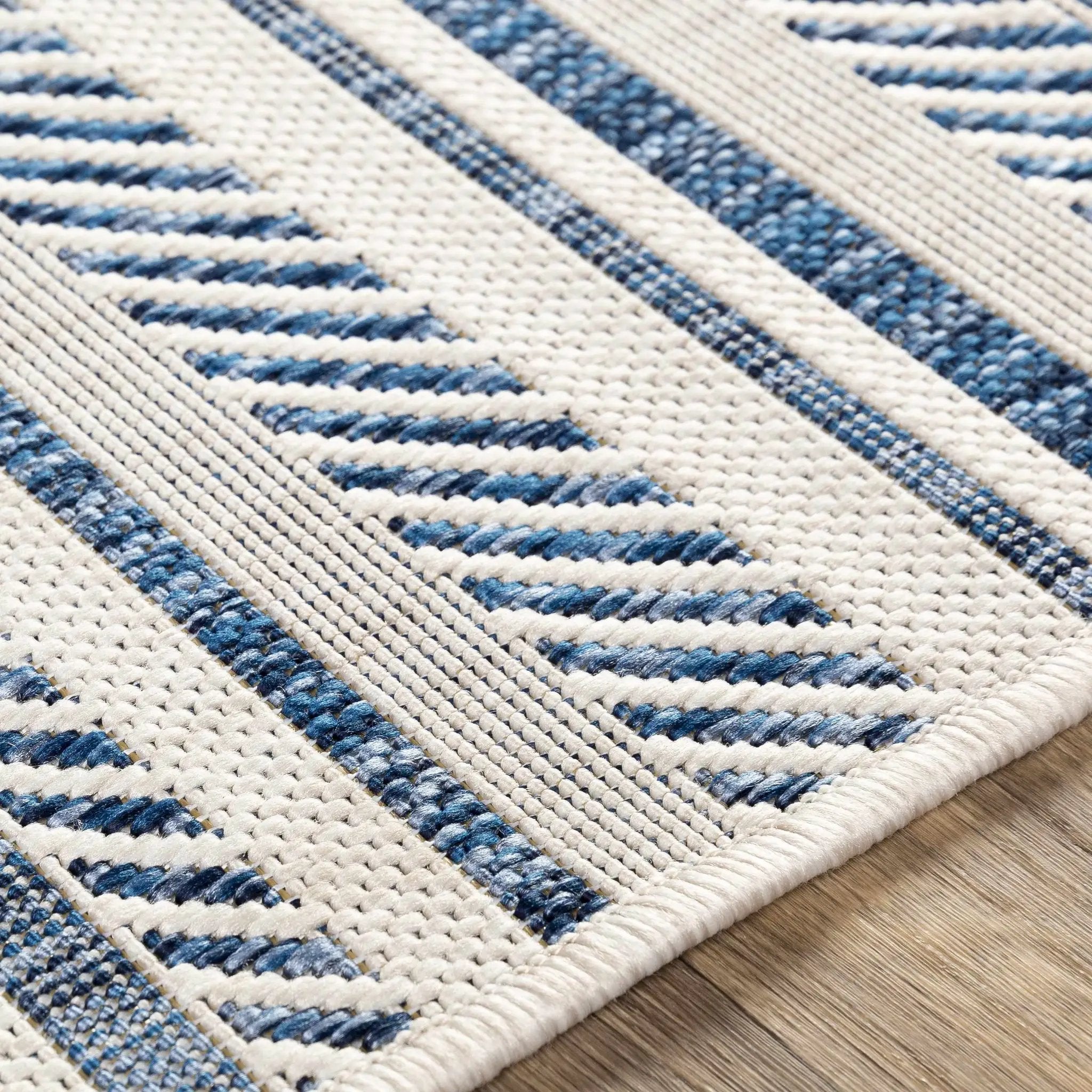 Olin White&Blue Striped Nordic Outdoor Rug by Boutique Rugs