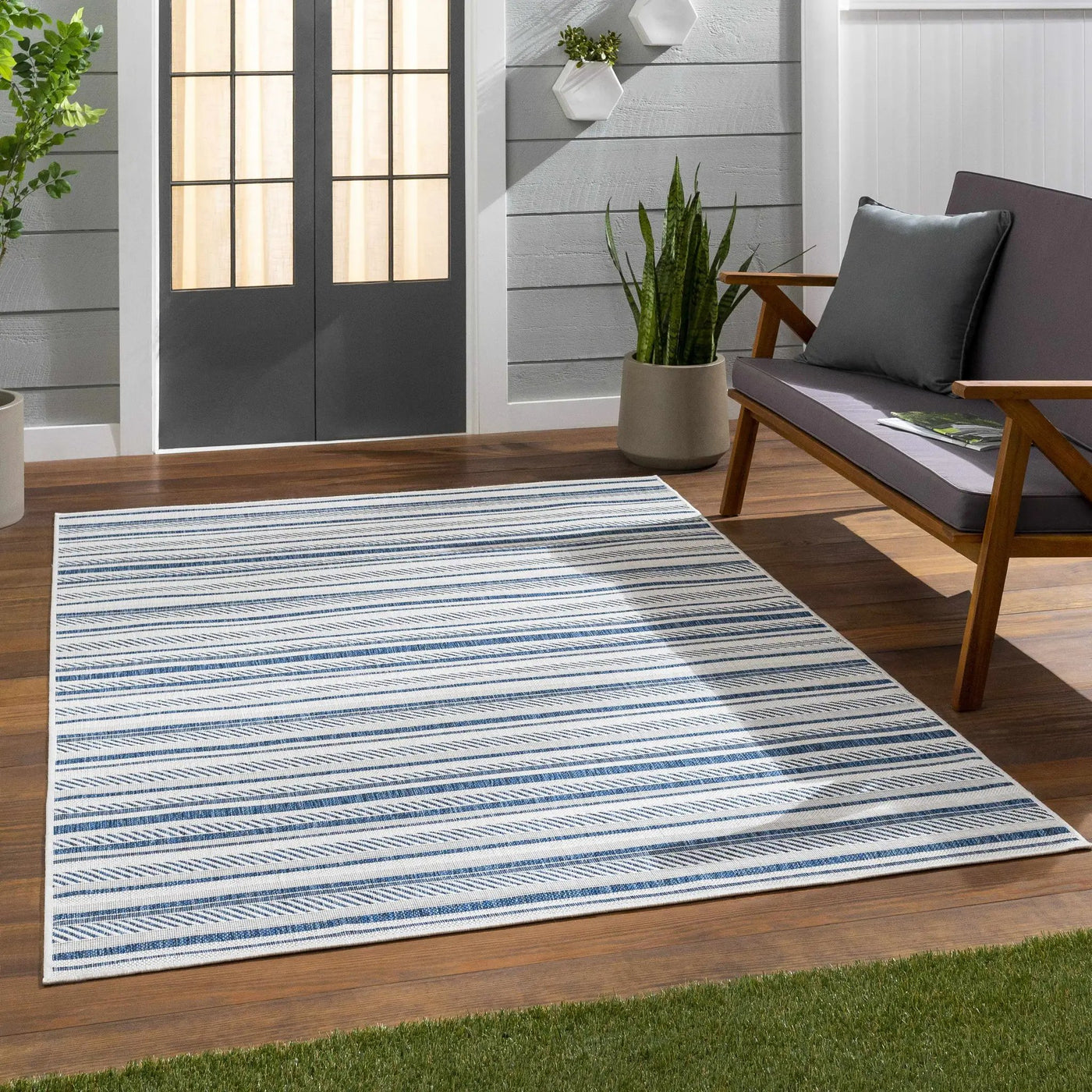 Olin White&Blue Striped Nordic Outdoor Rug by Boutique Rugs