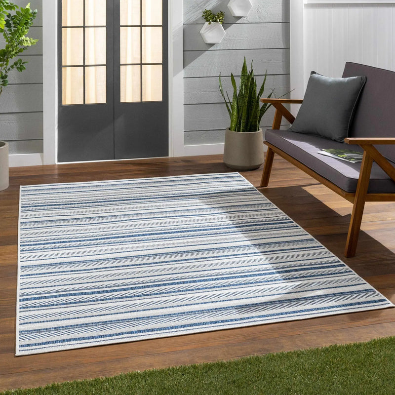 Olin White&Blue Striped Nordic Outdoor Rug by Boutique Rugs