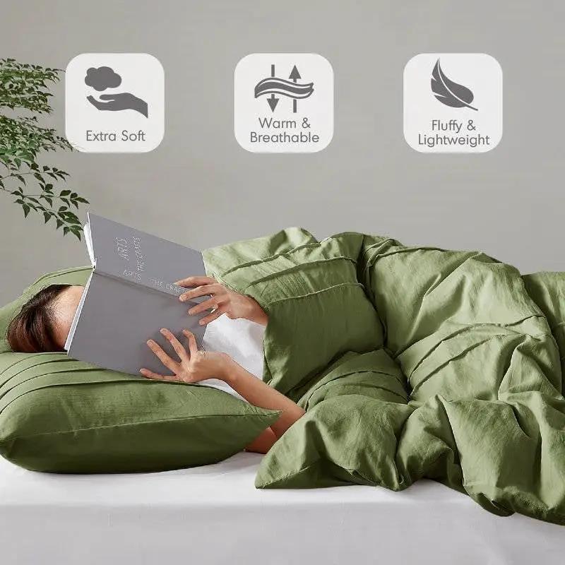 Twin/Twin XL Microfiber Pleated Soft Lightweight Comforter Set in Olive Green by HomePacific