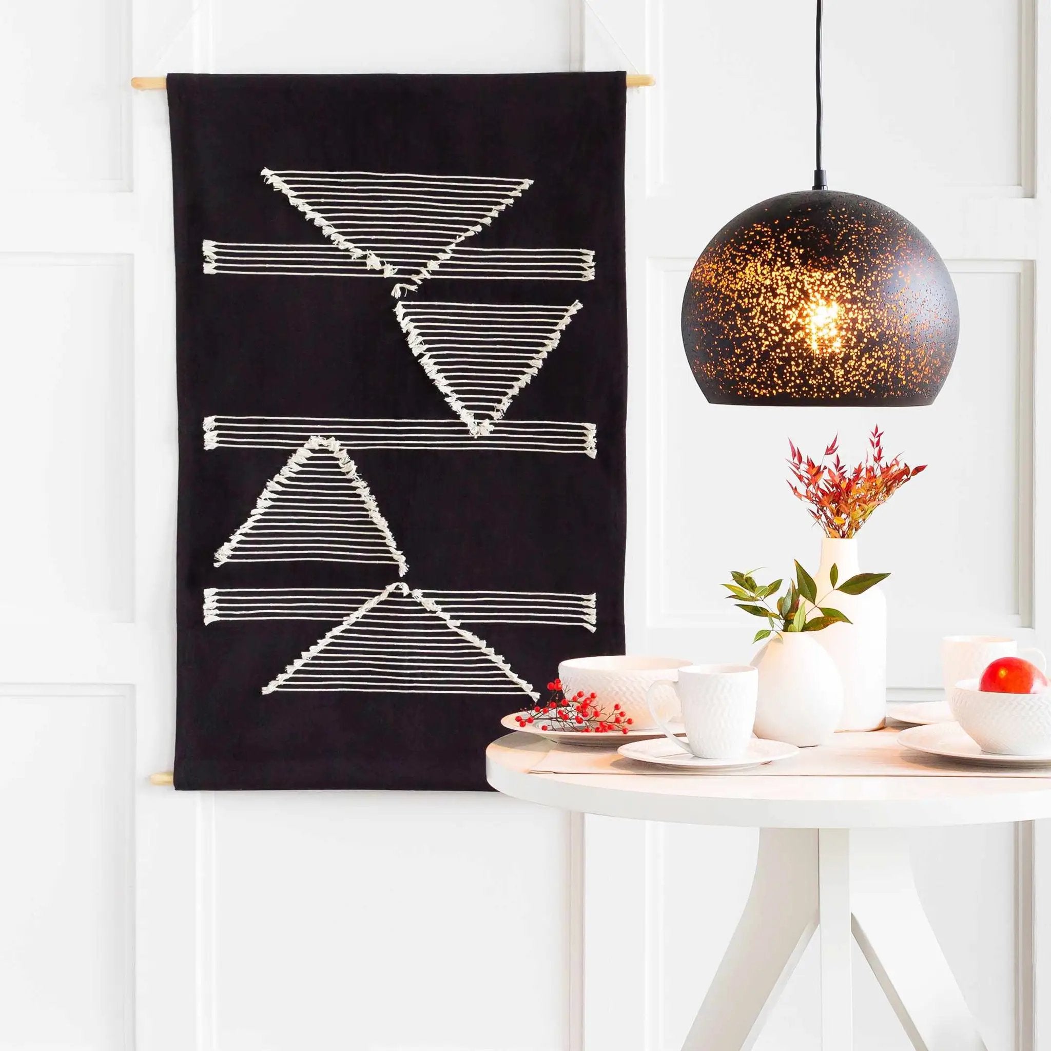 Olmitz Black-Beige Modern Geometric Wall Hanging by Boutique Rugs