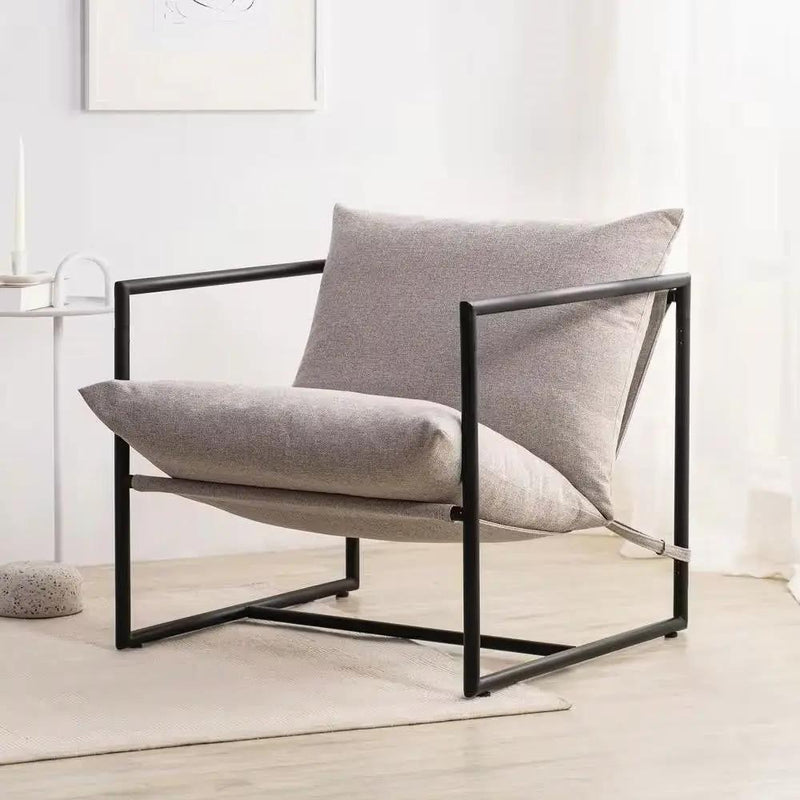 Modern Beige Grey Tan Oatmeal Upholstered Accent Chair with Metal Frame by HomePacific