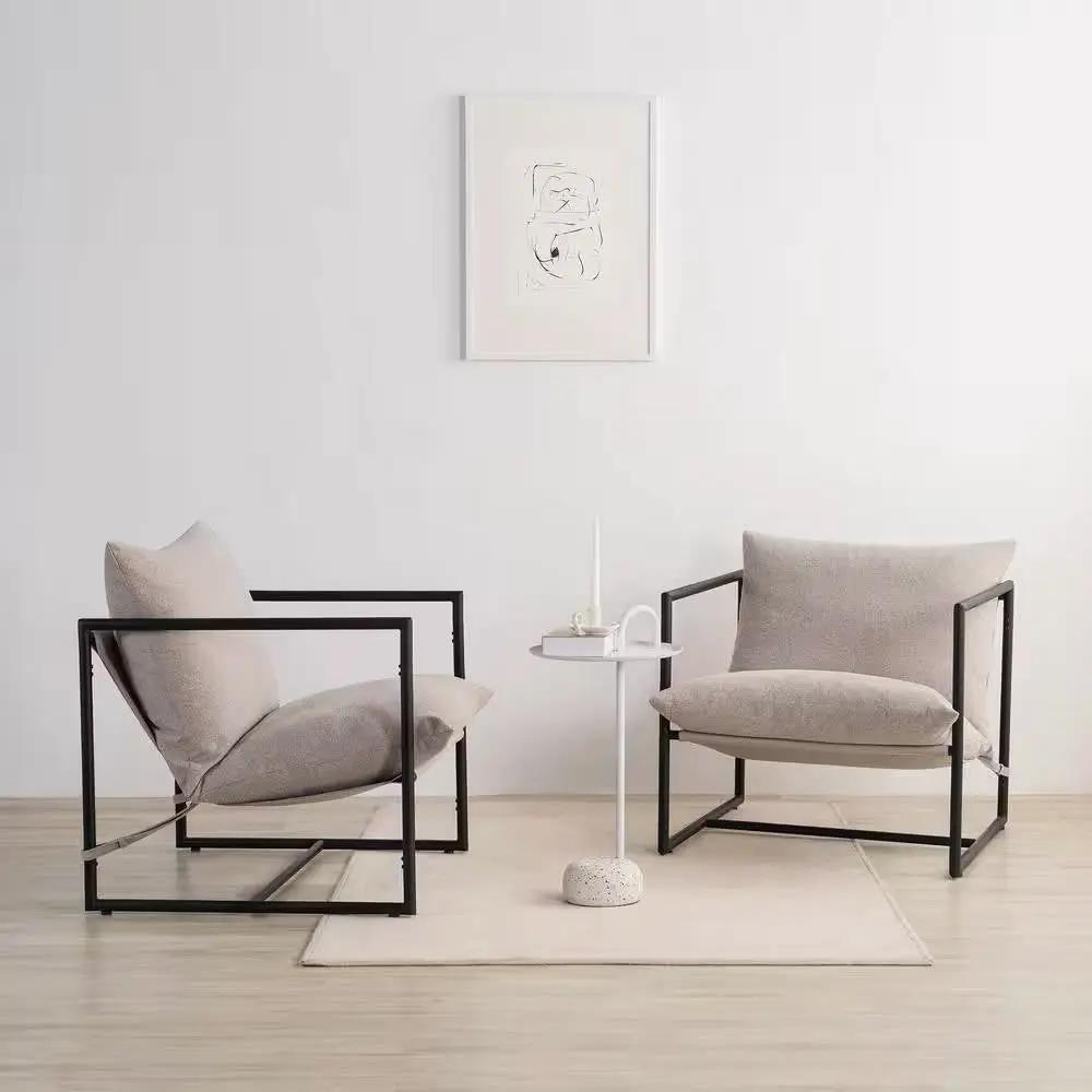 Modern Beige Grey Tan Oatmeal Upholstered Accent Chair with Metal Frame by HomePacific