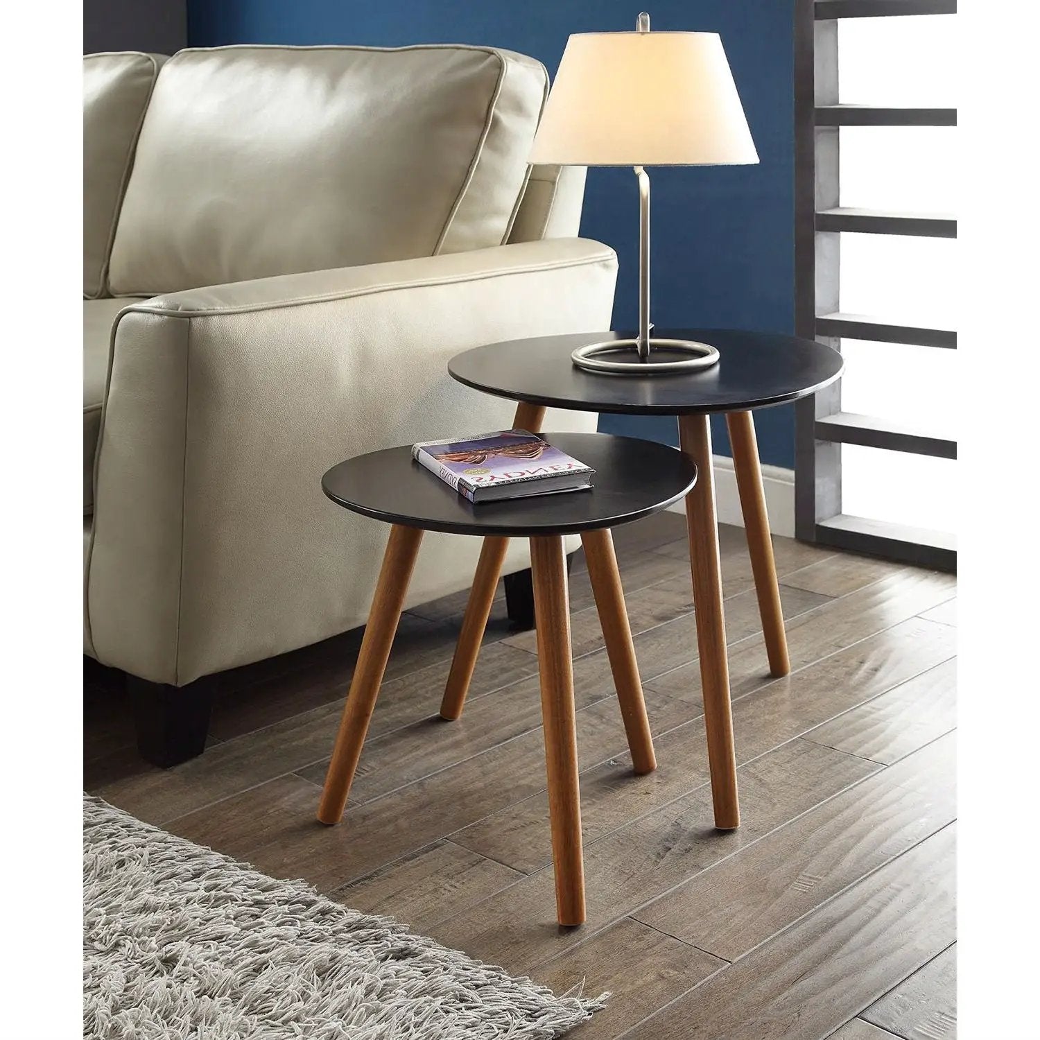 Set of 2 - Modern Mid-Century Style Nesting Tables End Table in Black by HomePacific