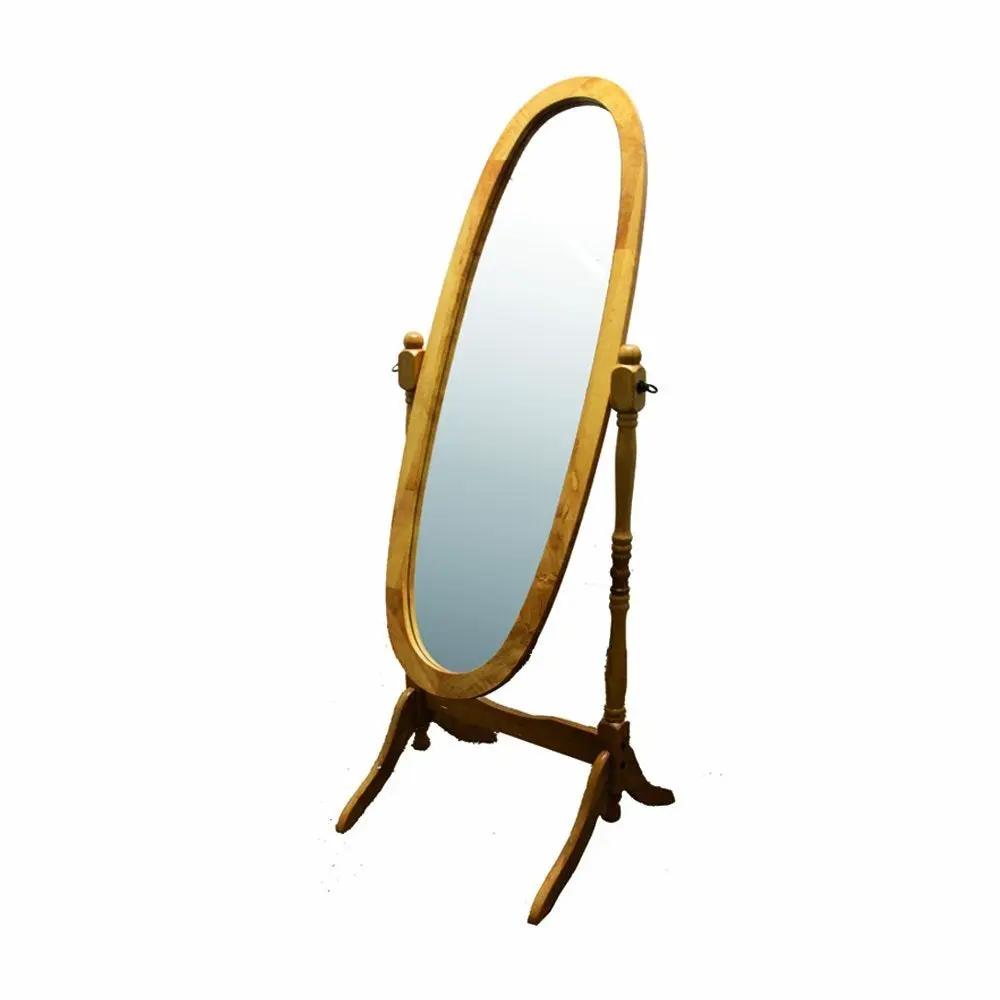 Classic Oval Cheval Floor Mirror with Natural Wood Finish Frame by HomePacific