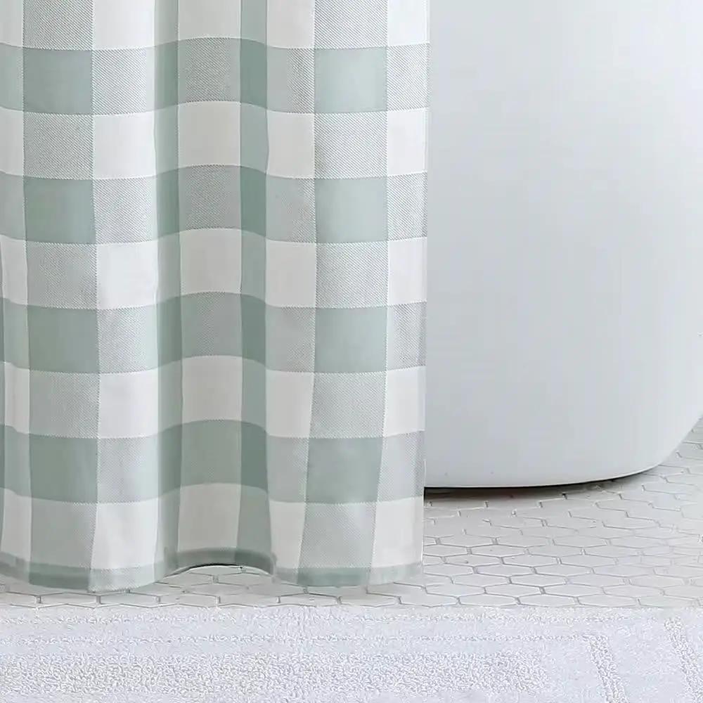 72-inch 100-Percent Cotton Fabric Shower Curtain with Green White Plaid Pattern by HomePacific