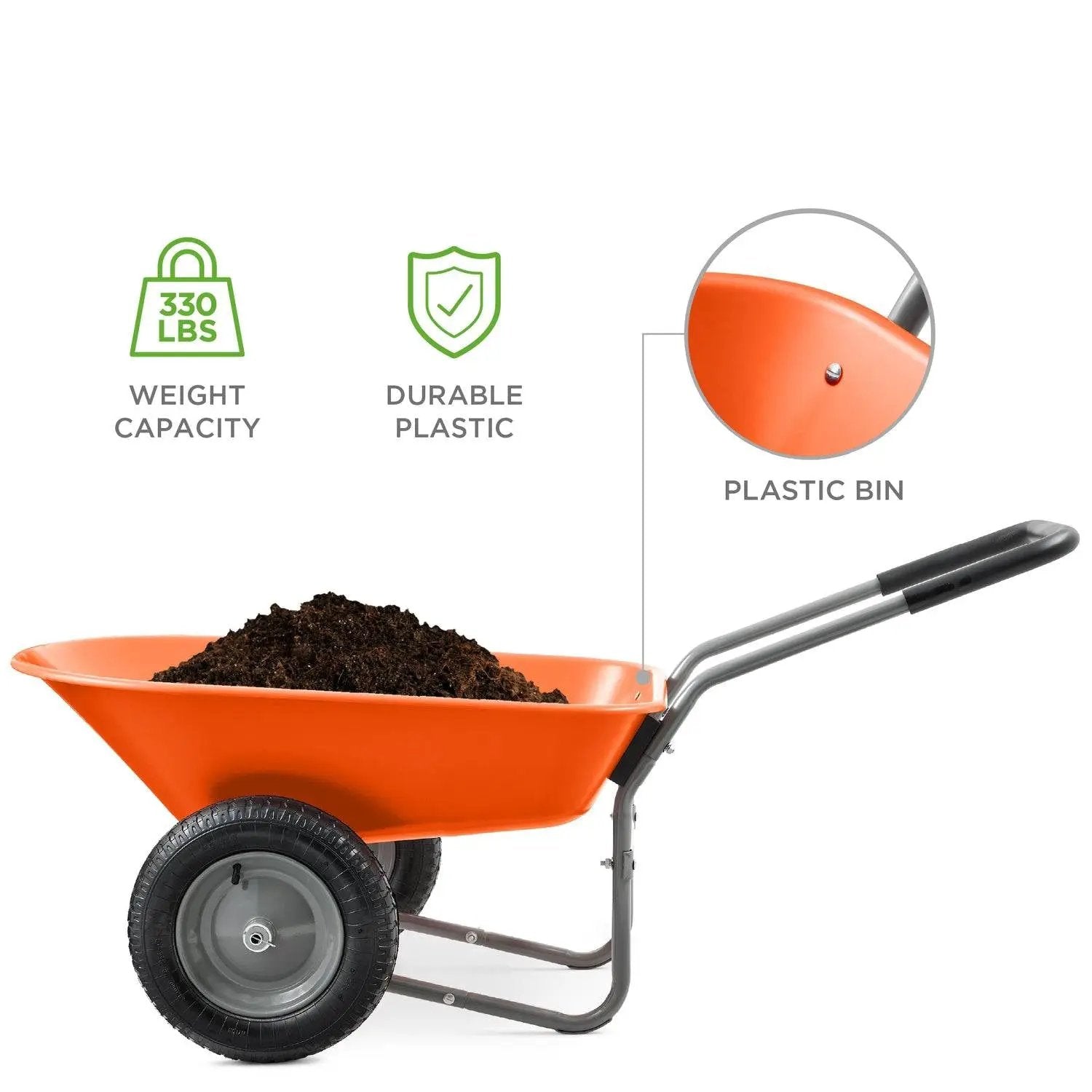 Heavy Duty 2-Wheel Multipurpose Rust Proof Wheelbarrow - Orange by HomePacific