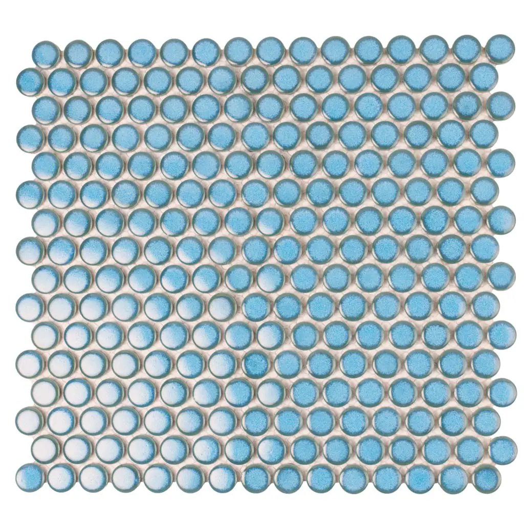 Sky Blue 12x12 Glossy Penny Round Porcelain Mosaic Tile (10 pack, 9.87 sq ft/case) by Apollo Tile