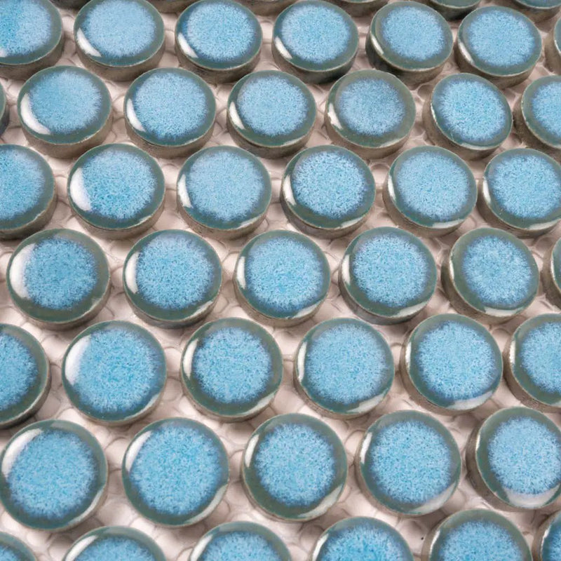 Sky Blue 12x12 Glossy Penny Round Porcelain Mosaic Tile (10 pack, 9.87 sq ft/case) by Apollo Tile