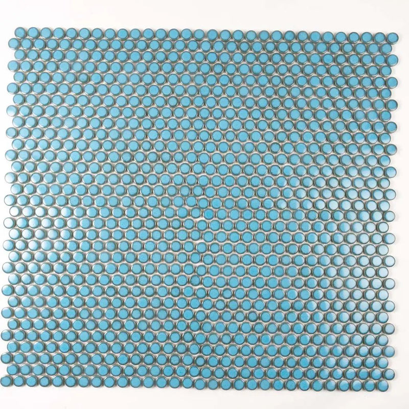 Sky Blue 12x12 Glossy Penny Round Porcelain Mosaic Tile (10 pack, 9.87 sq ft/case) by Apollo Tile