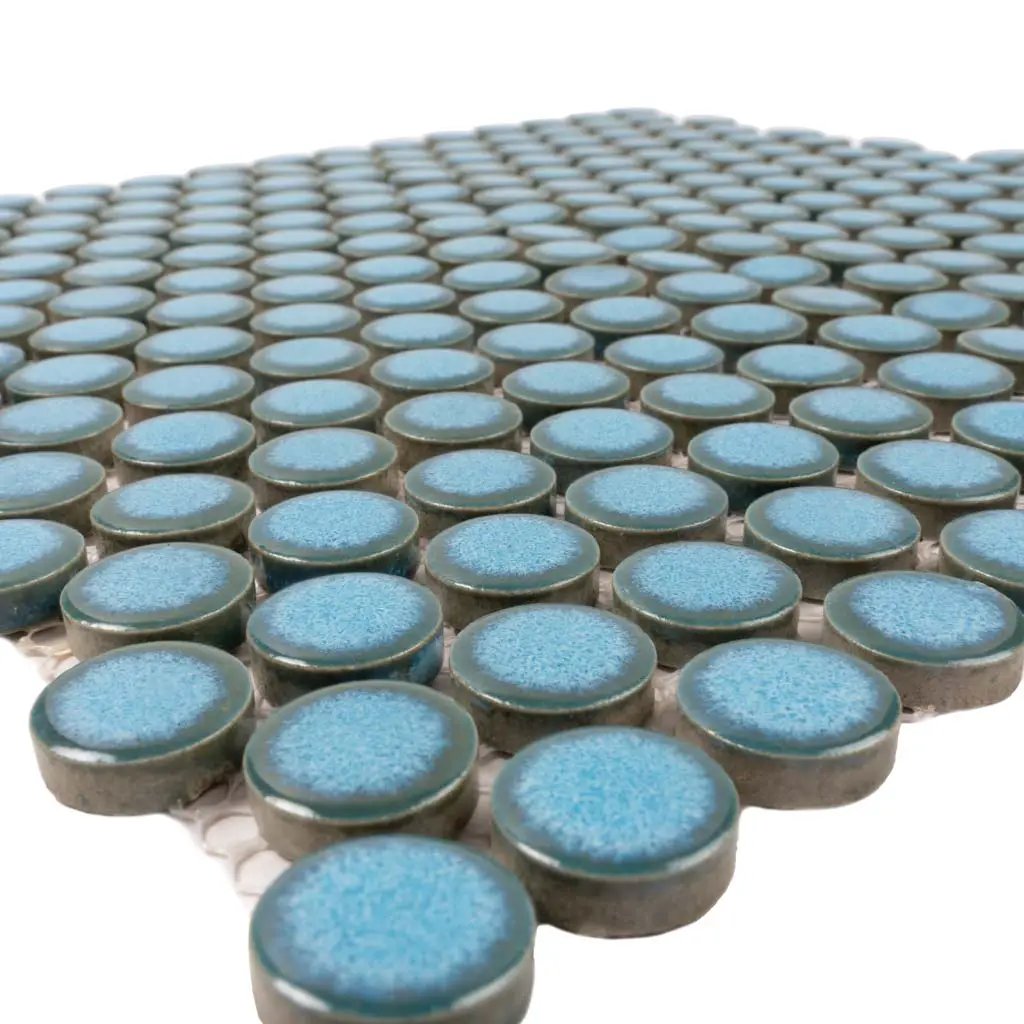 Sky Blue 12x12 Glossy Penny Round Porcelain Mosaic Tile (10 pack, 9.87 sq ft/case) by Apollo Tile