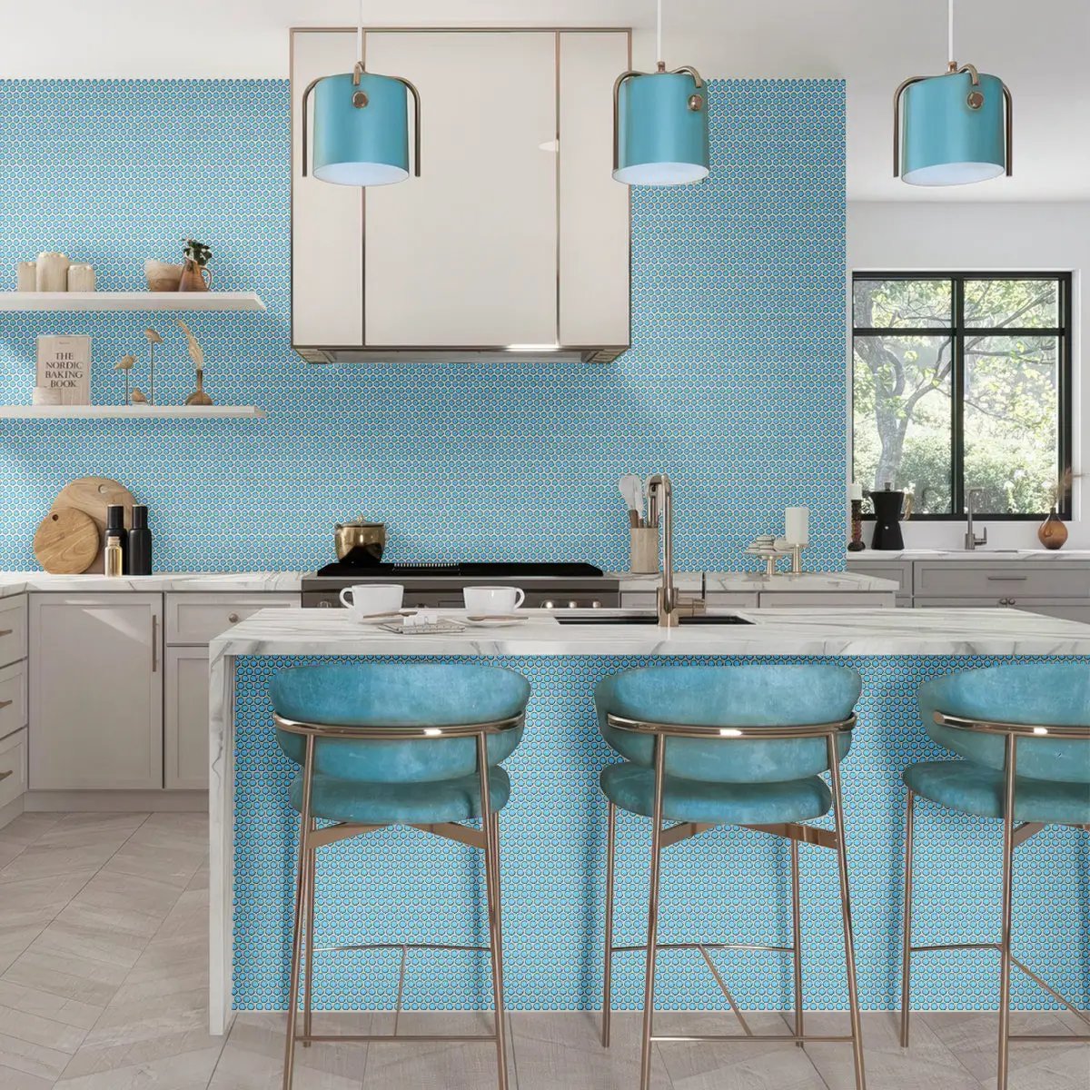 Sky Blue 12x12 Glossy Penny Round Porcelain Mosaic Tile (10 pack, 9.87 sq ft/case) by Apollo Tile