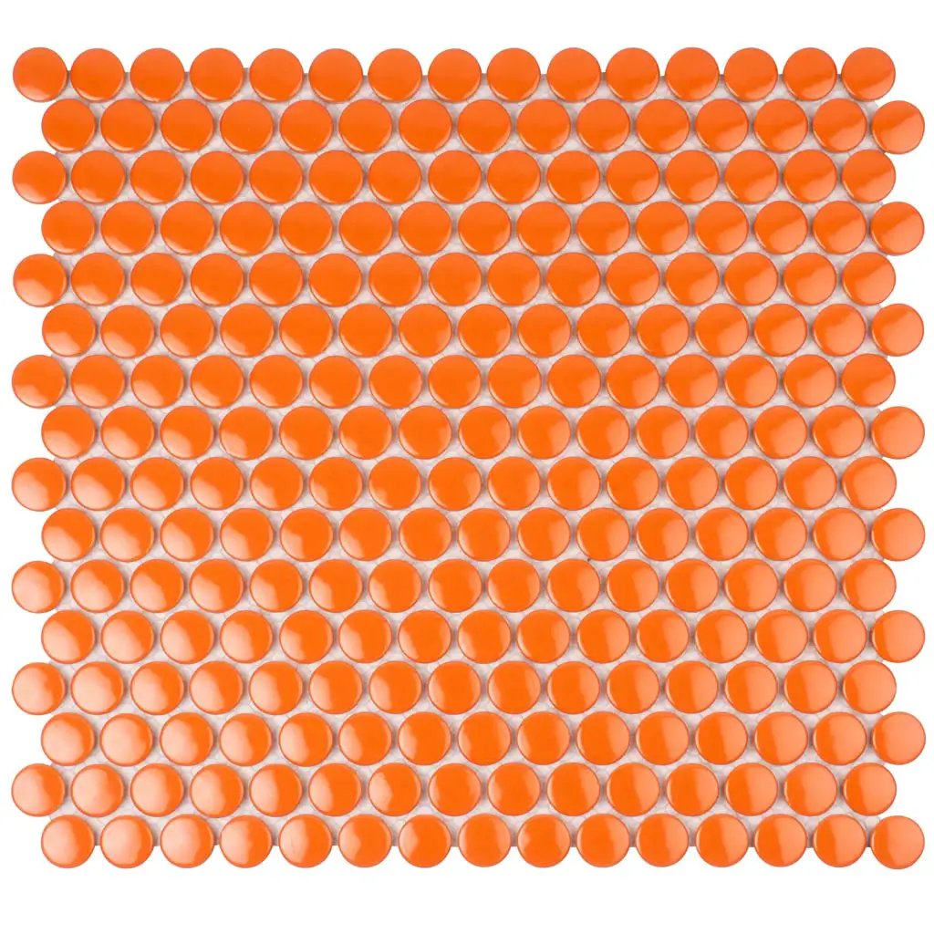Orange 12x12 Glossy Penny Round Porcelain Mosaic Tile (10 pack, 9.87 sq ft/case) by Apollo Tile
