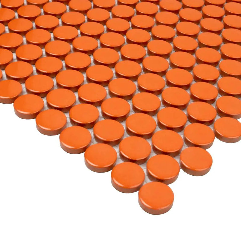 Orange 12x12 Glossy Penny Round Porcelain Mosaic Tile (10 pack, 9.87 sq ft/case) by Apollo Tile