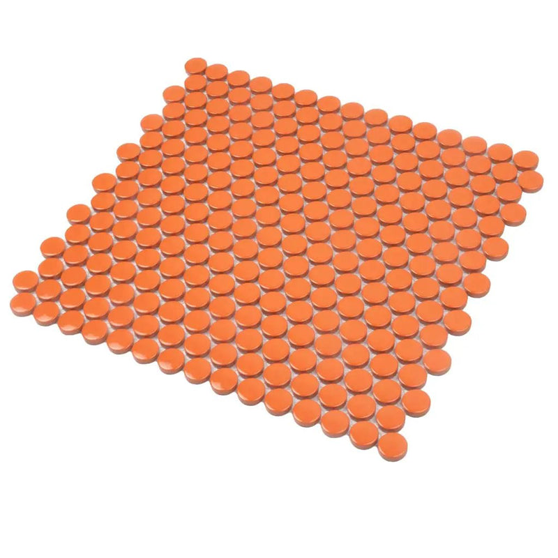 Orange 12x12 Glossy Penny Round Porcelain Mosaic Tile (10 pack, 9.87 sq ft/case) by Apollo Tile