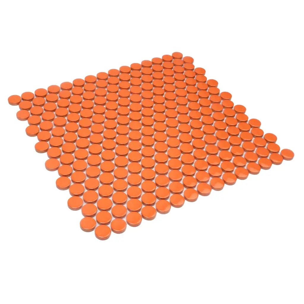Orange 12x12 Glossy Penny Round Porcelain Mosaic Tile (10 pack, 9.87 sq ft/case) by Apollo Tile