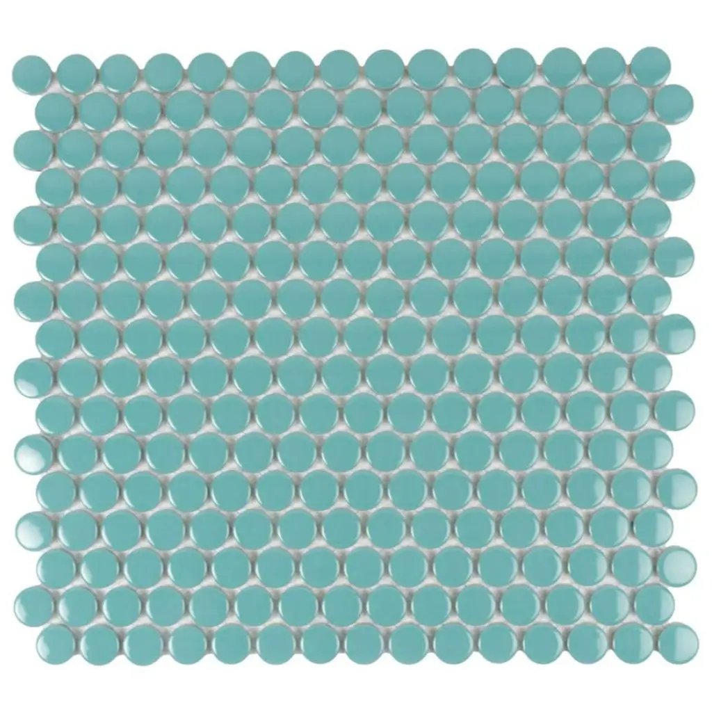 Turquoise 12x12 Glossy Penny Round Porcelain Mosaic Tile (10 pack, 9.87 sq ft/case) by Apollo Tile