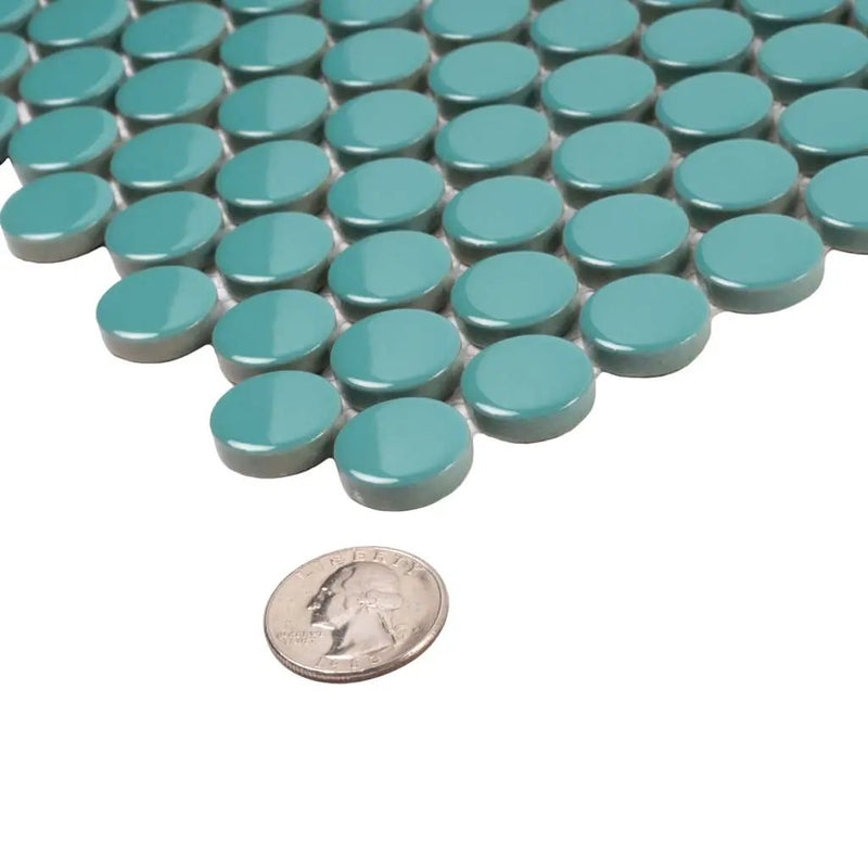 Turquoise 12x12 Glossy Penny Round Porcelain Mosaic Tile (10 pack, 9.87 sq ft/case) by Apollo Tile