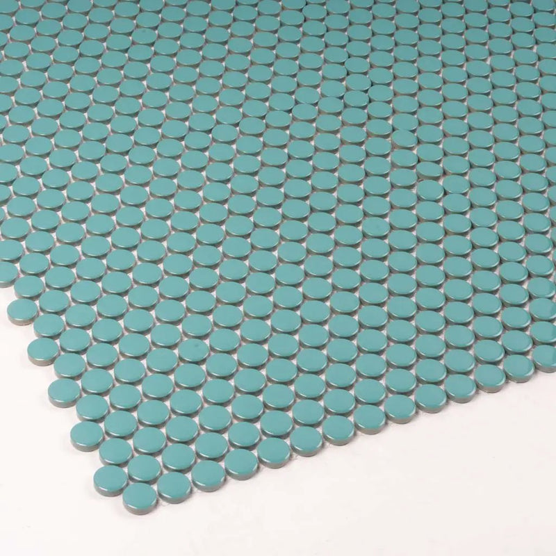 Turquoise 12x12 Glossy Penny Round Porcelain Mosaic Tile (10 pack, 9.87 sq ft/case) by Apollo Tile