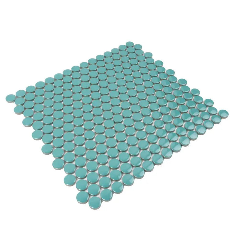 Turquoise 12x12 Glossy Penny Round Porcelain Mosaic Tile (10 pack, 9.87 sq ft/case) by Apollo Tile