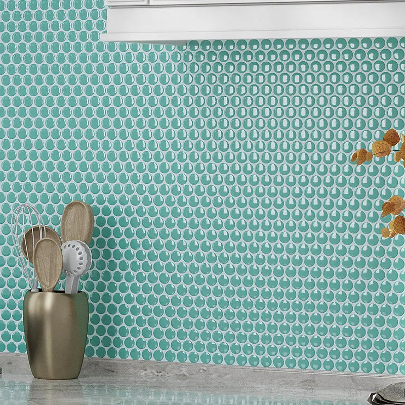 Turquoise 12x12 Glossy Penny Round Porcelain Mosaic Tile (10 pack, 9.87 sq ft/case) by Apollo Tile